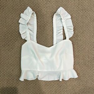 Superdown white ruffle crop tank